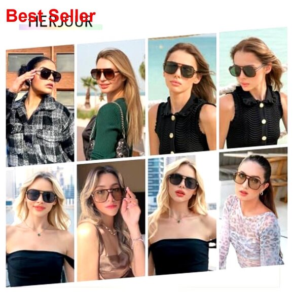 Oversized Square Aviator Sunglasses with 99% UV Protection, Retro Style main image 7
